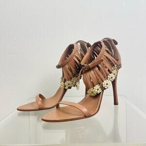 Alaia Paris open toe heel with flower fringe embellishment ankle size 38.5 or 8